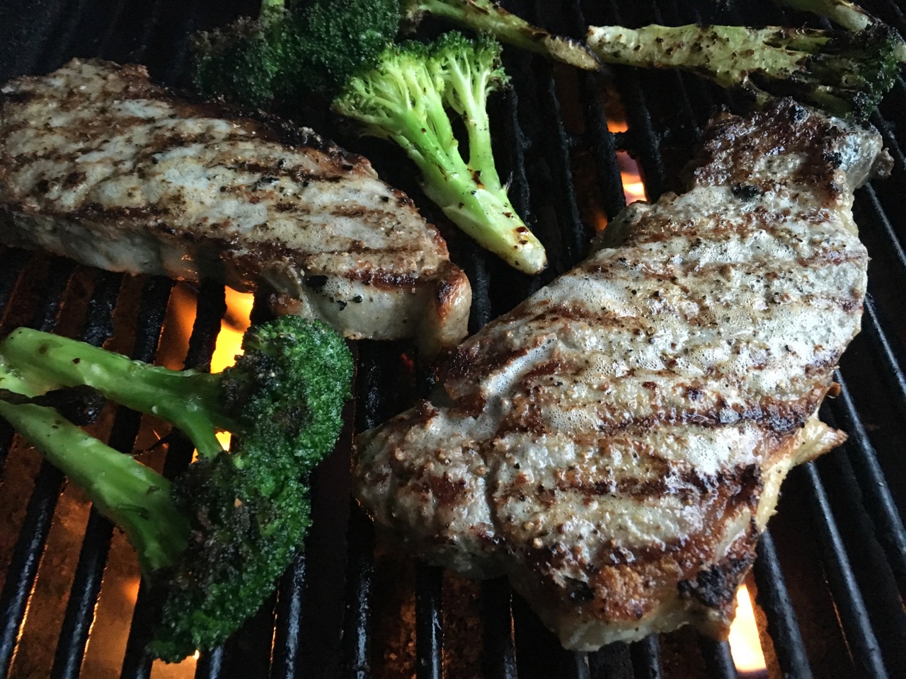 Grilled Broccoli and NY Strip Steak