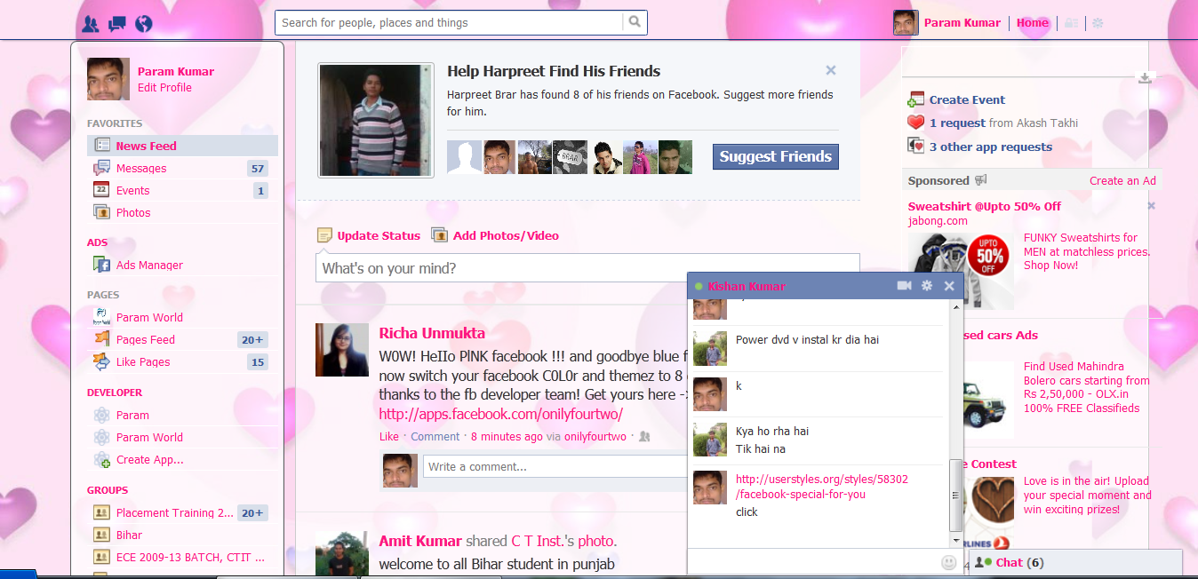 Param World! Change Facebook Color and Theme Pink