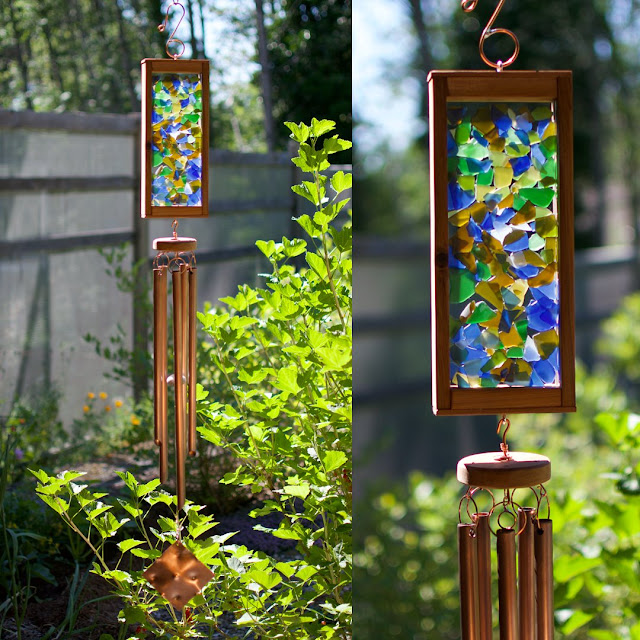 Large outdoor kaleidoscope sea glass wind chime by Coast Chimes