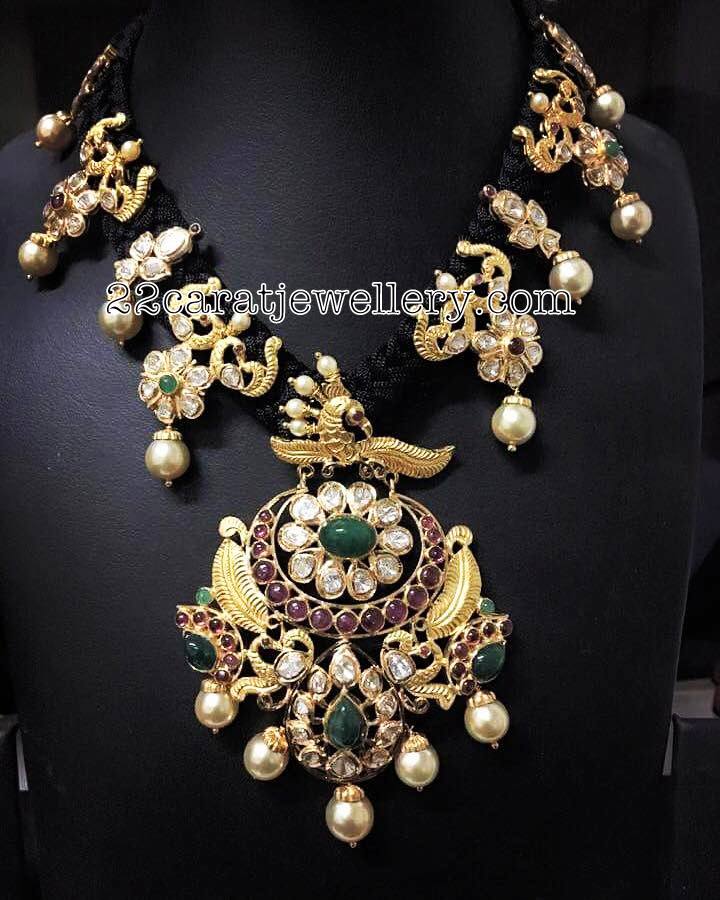 Black Rope Necklace Peacock Pendant Jewellery Designs