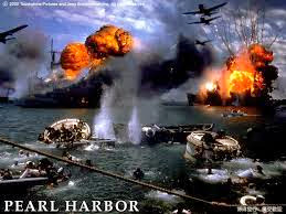 Pearl Harbor. Planes and ships bombing each other.
