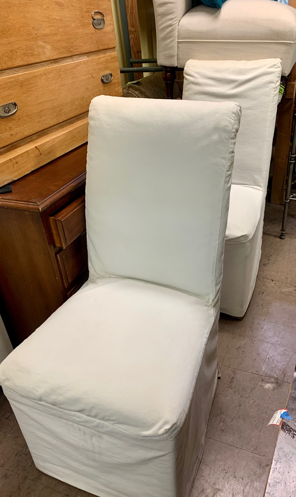 UHURU FURNITURE & COLLECTIBLES SOLD 103399 Pair of Armless White Slip