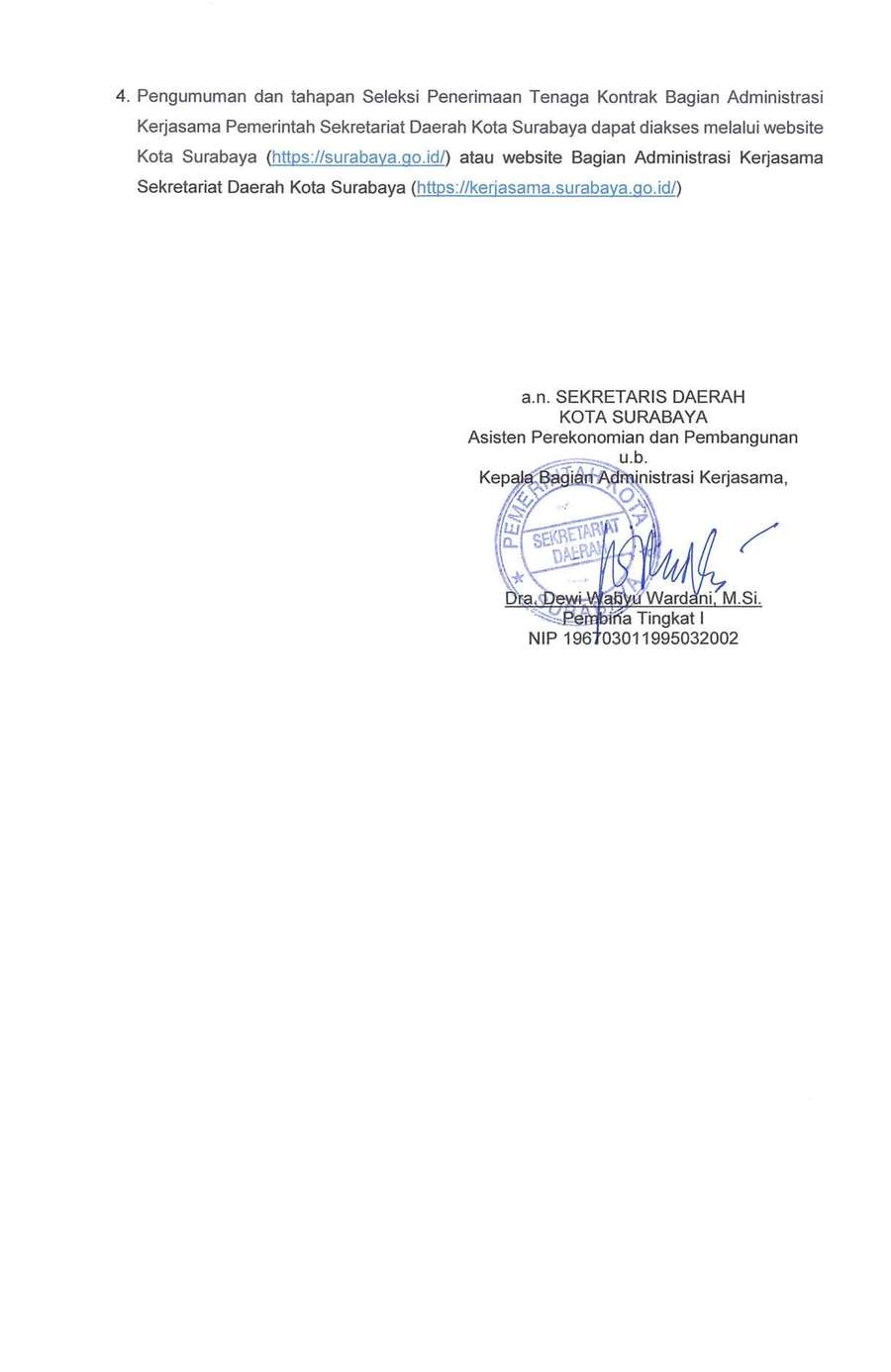 Rekrutmen Tenaga Kontrak Bagian Administrasi Kerjasama Sekretariat Daerah Kota Surabaya Info Lowongan Kerja Terbaru Info Lowongan Kerja
