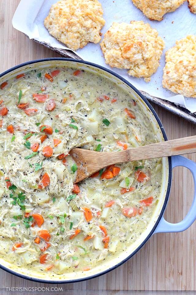 Skillet Chicken Pot Pie with Drop Biscuits (Easy Recipe For Using Leftover Chicken)