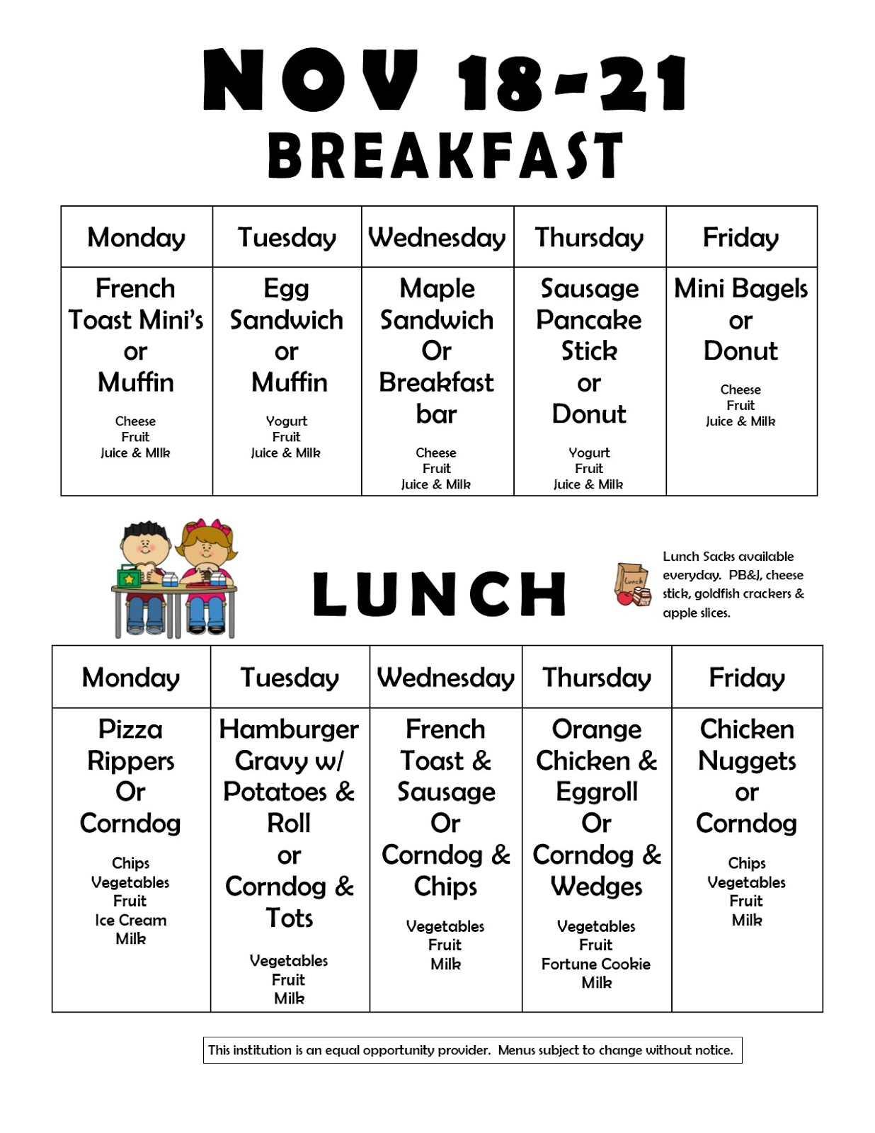 Fielding Elementary School....Home of the Panthers Menus