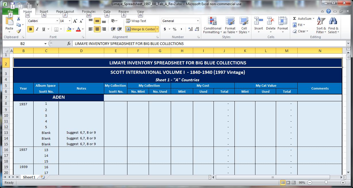 Big Blue 18401940 The Limaye Inventory Spreadsheet for Big Blue