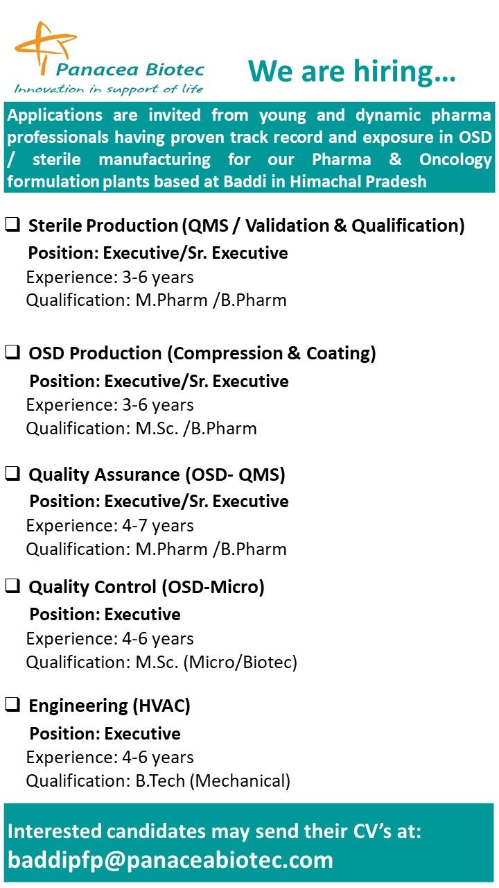 Panacea Biotec - Multiple Openings for Production (Sterile / OSD ...