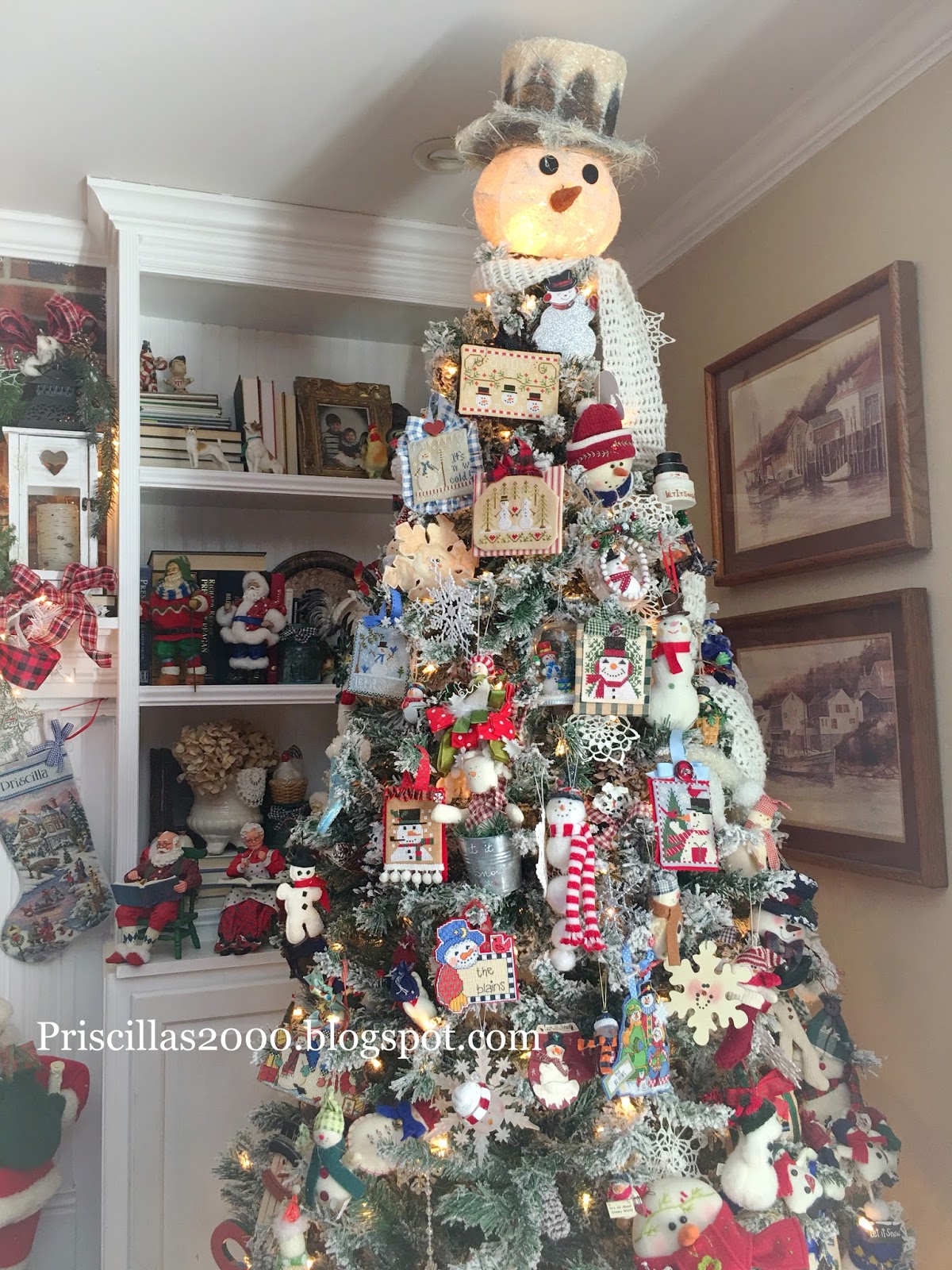 Flocked snowman christmas tree Clearance