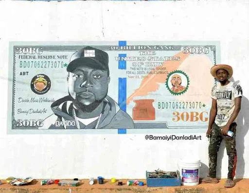 Artist paints Davido on 1 dollar bill, Davido reacts