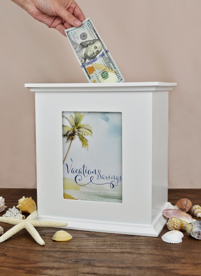 Creative Uses for Your Wedding Card Box - Vacation Savings Box with Free Printable