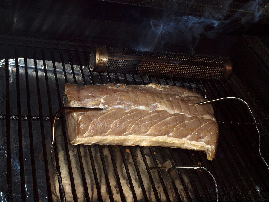 Pellet Smoker Cooking Kassler Ham for Thanksgiving