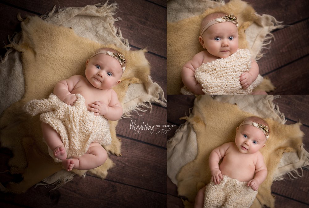 3 Month Milestone Baby Girl Studio Photos in lavender | DeKalb, Sycamore, Geneva Newborn Photographer