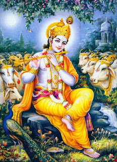 Shri Krishna surrounded by cows
