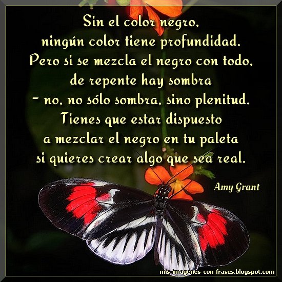 Frases sobre los colores. Amy Grant: Sin el color negro, ningún color tiene profundidad. Pero si se mezcla el negro con todo, de repente hay sombra...