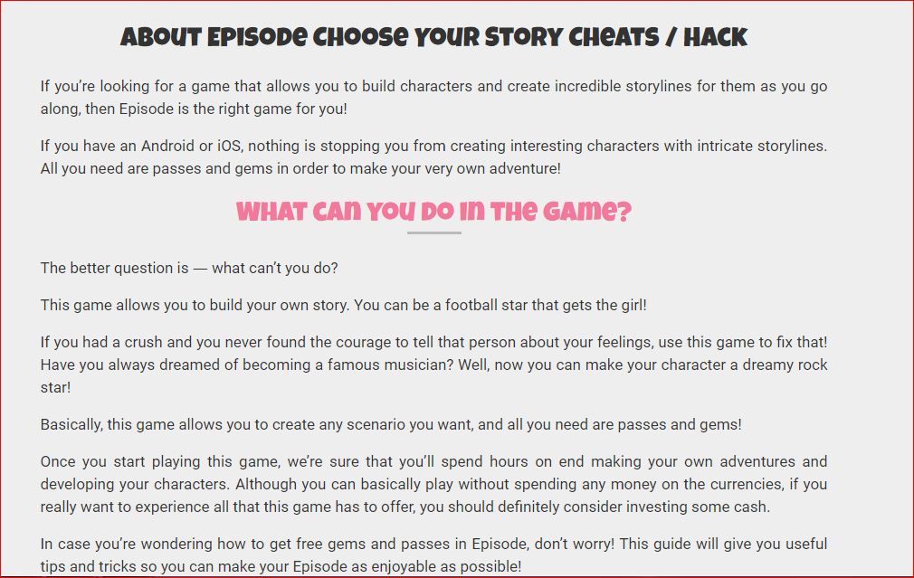 episode cheats