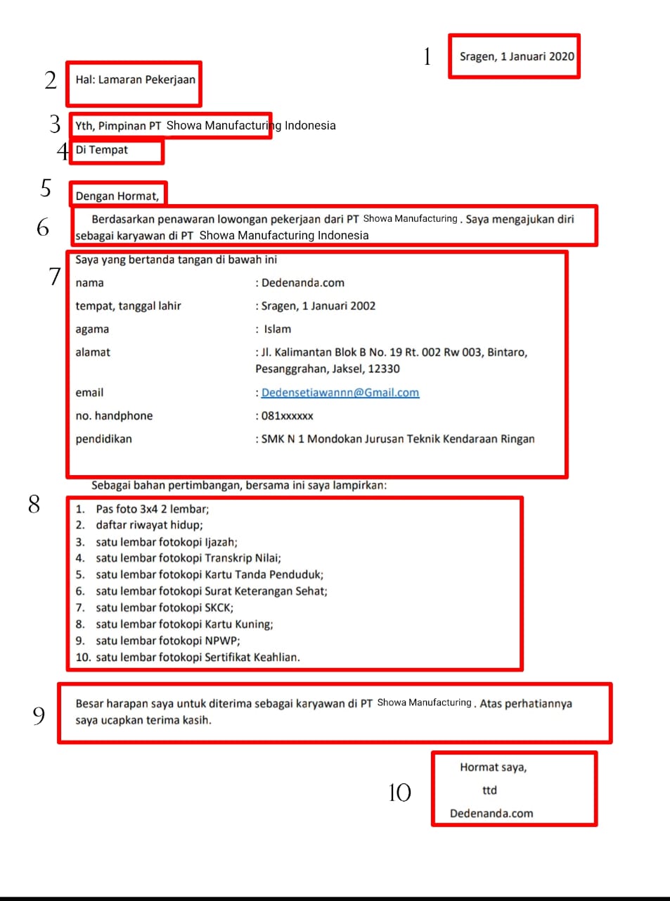 Cara Menulis Surat Lamaran Pt Showa Indonesia Manufacturing Tulis Tangan Dedenanda