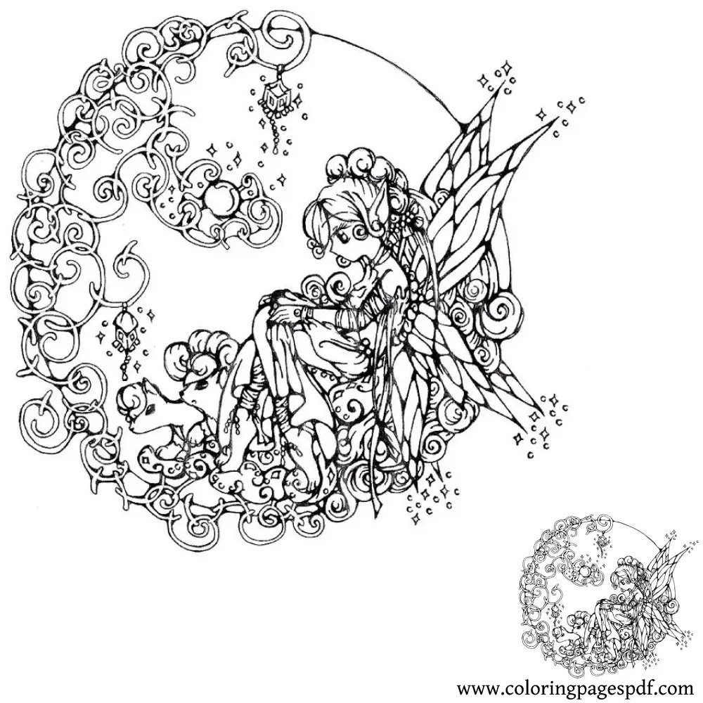 Coloring Page Of A Female Fairy With Her Animal Friends