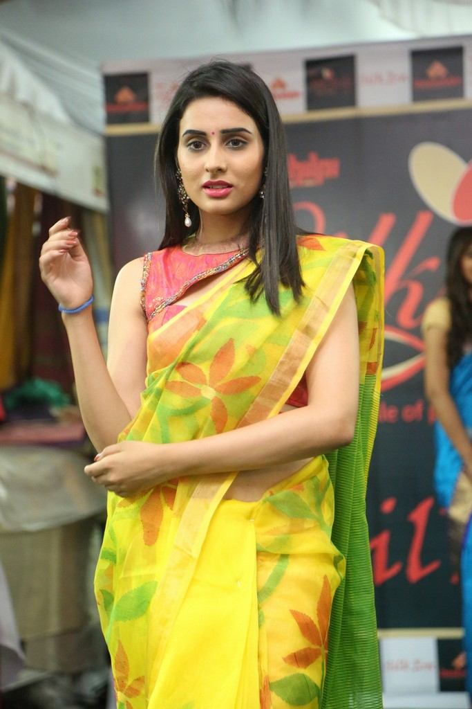 Hyderabad Girl In Lemon Yellow Sari Nikita Chaturvedi At Silk India Expo