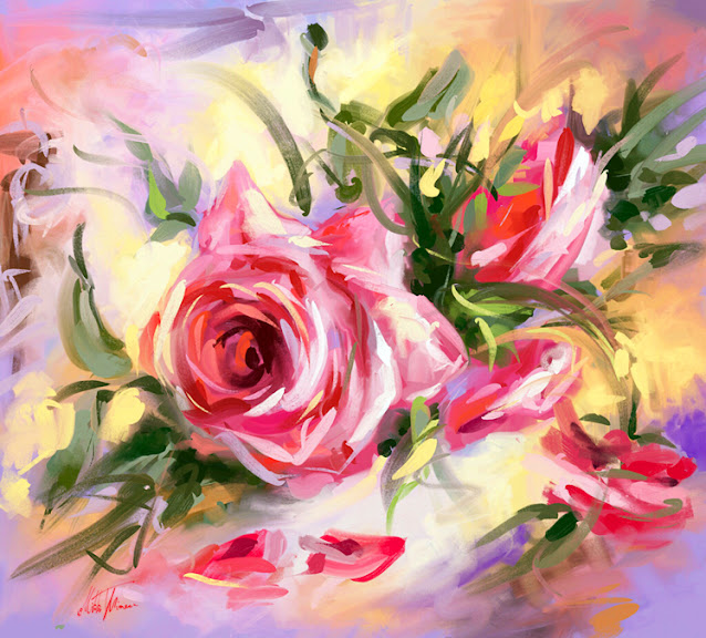 Roses digital colorful flower painting by Mikko Tyllinen