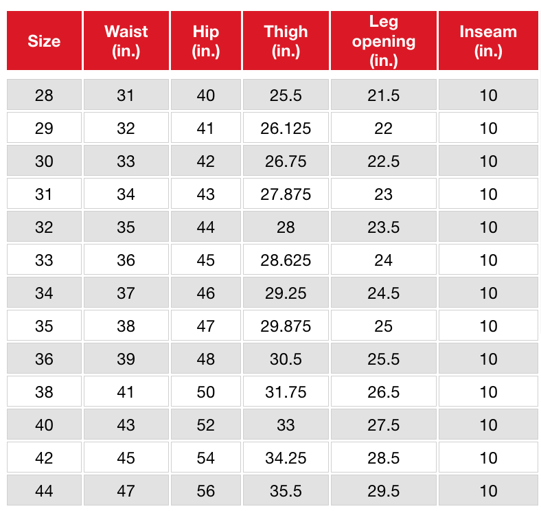 Tommy Hilfiger Size Charts