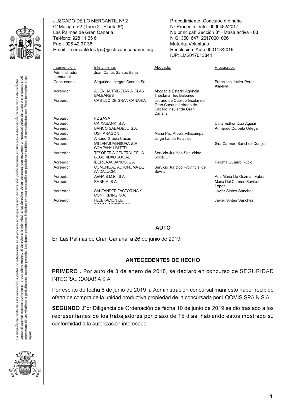 Autorizada la venta de seguridad integral Canaria a la empresa loomis (Ver documento)