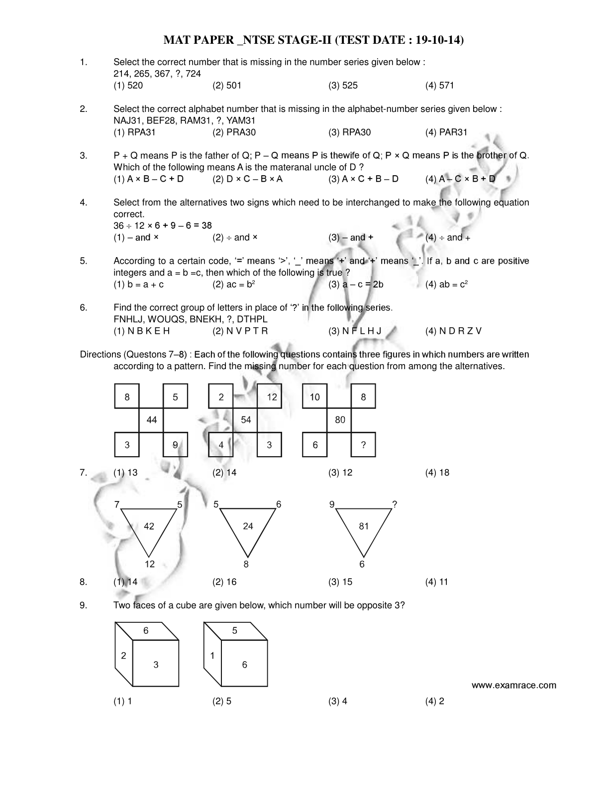 Mat Sample Papers For Ntse