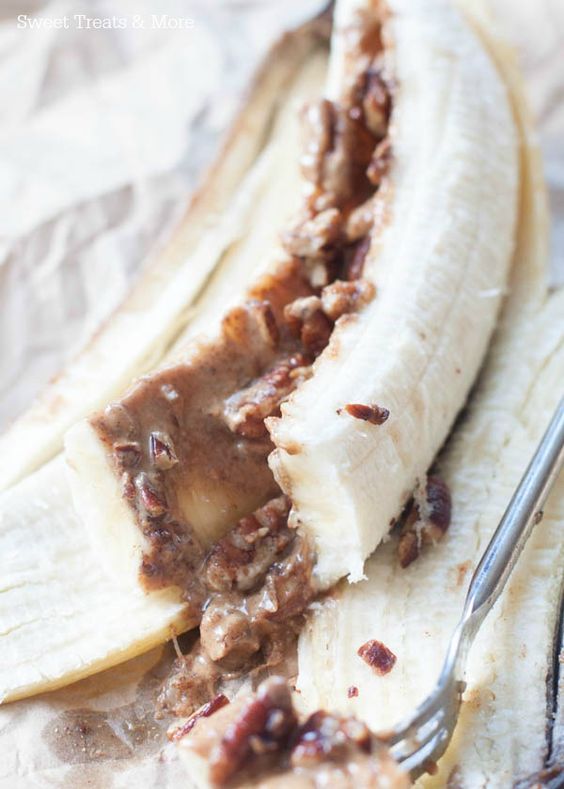 Bananas stuffed with almond butter healthy dinner recipe
