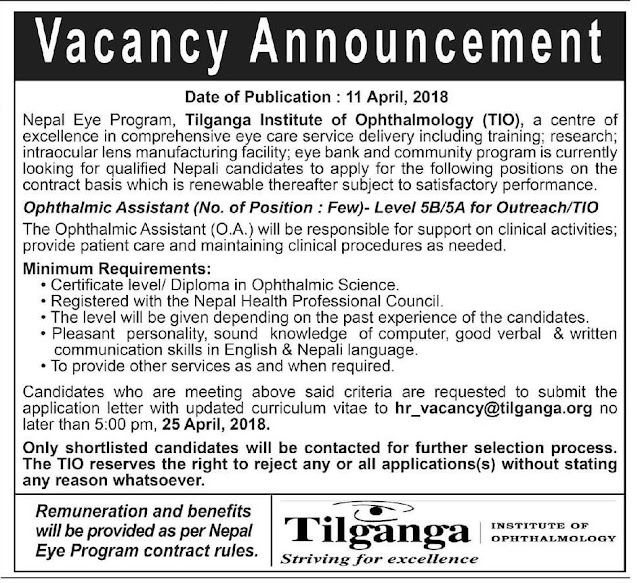 Ophthalmic Assistant vacancy TIO