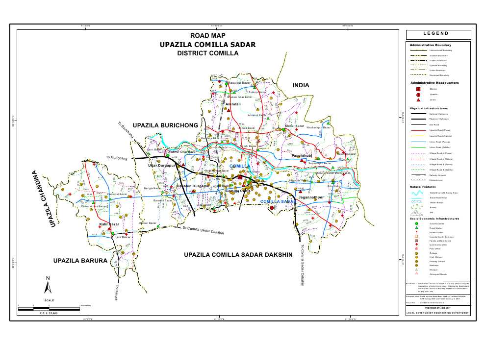 Comilla Adarsha Sadar Upazila Road Map Comilla District Bangladesh