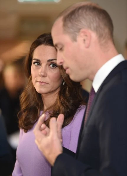 Kate Middleton wore Emilia Wickstead Kate A-line wool crepe dress, Mappin&Webb earrings, she carried Aspinal Of London Mayfair bag