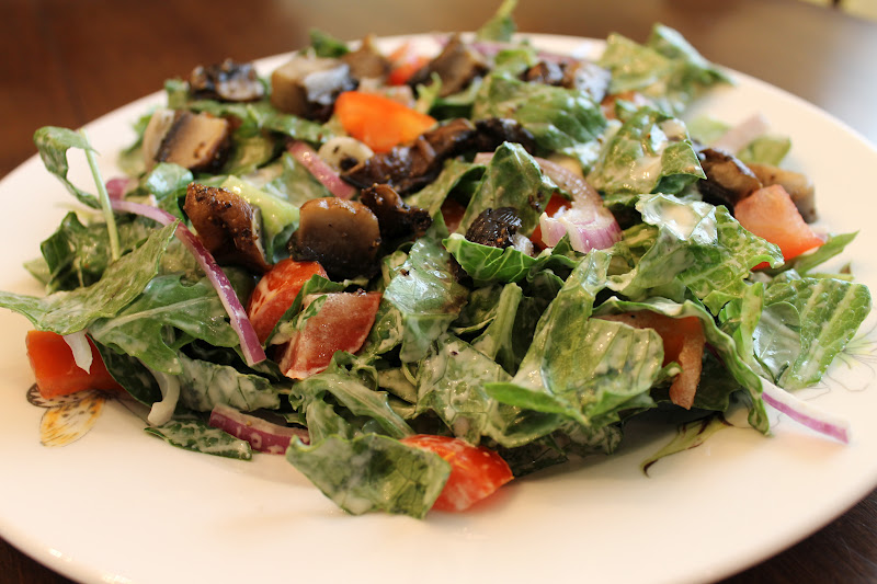 Evelyn and Anne Portobello Mushroom Salad with Vegan Caesar Dressing