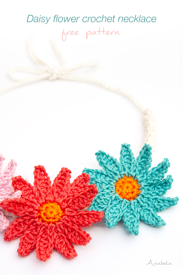 Daisy flowers crochet necklace, free pattern OBSiGeN
