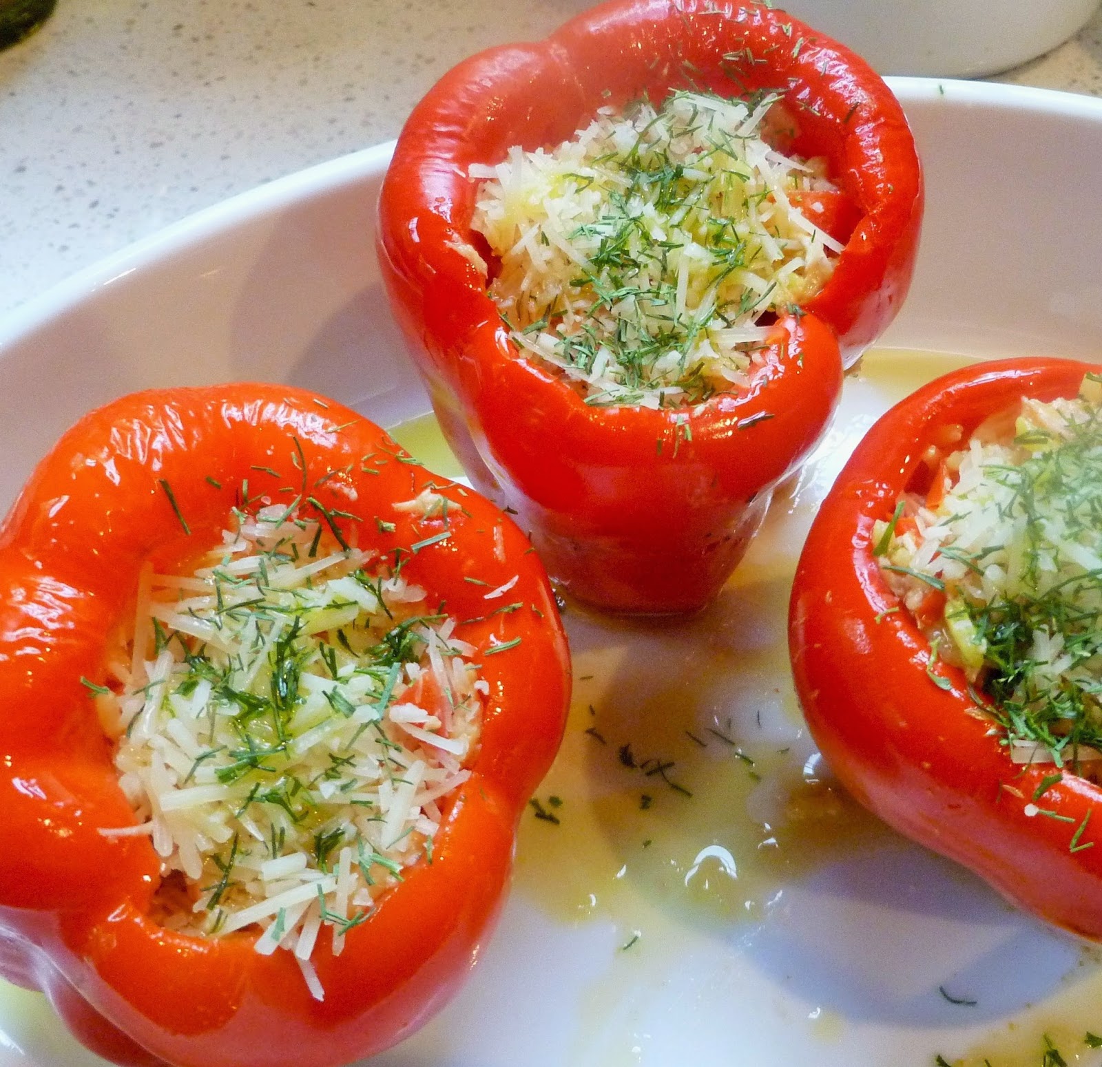Lindaraxa Stuffed Red Bell Peppers With Salmon And Yellow Rice