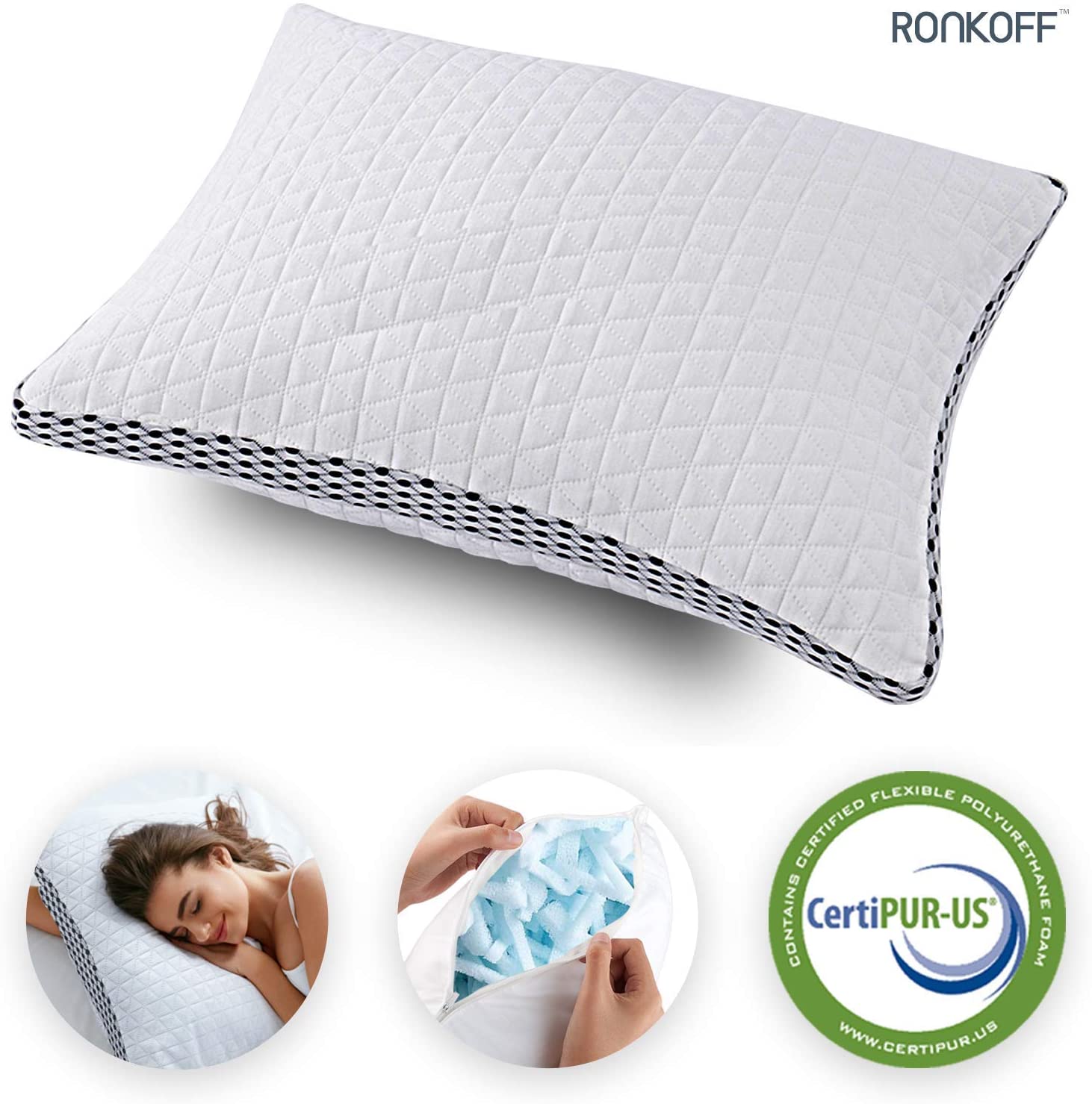 RONKOFF Memory Foam Pillow for Sleeping Queen Size Shredded Bamboo