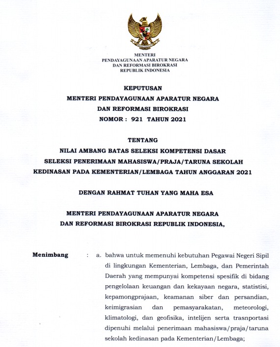 Pemerintah Tetapkan Nilai Ambang Batas Passing Grade Skd 2021 Sekolah Kedinasan Cpns Info Berita Dan Info Cpns Pppk Asn Casn Terbaru 2021 2022