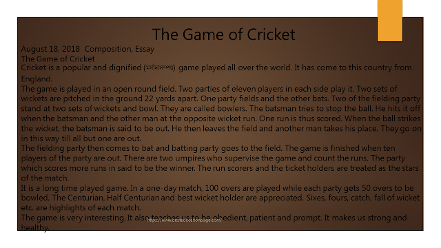 Composition, Essay, paragraph,  The Game of Cricket