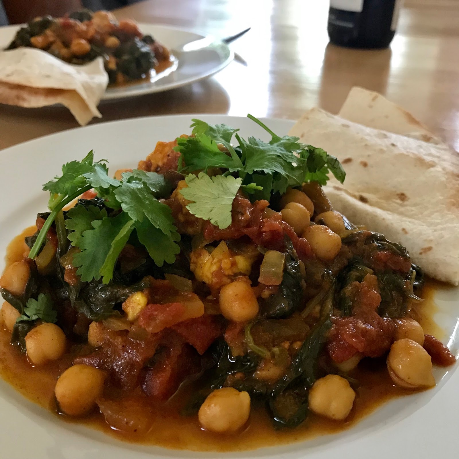 Halloumi, chick pea and spinach curry