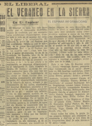 En El Espinar de JULIO de 1927 - "un pueblo bonito y un problema con Hacienda"