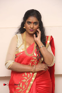 Actress Jayavani Stills in Red Saree at Intlo Deyyam Nakem Bhayam Trailer Launch  0008