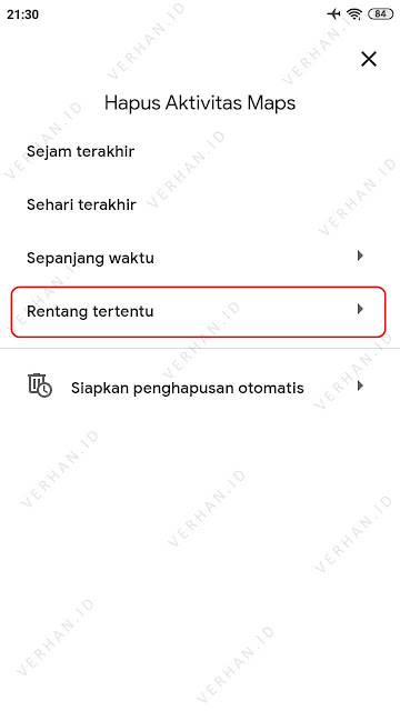 hapus history maps rentang waktu