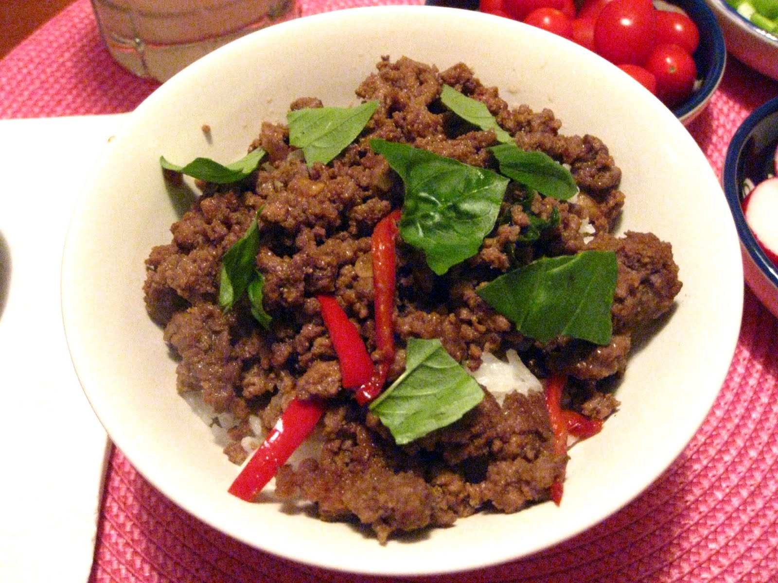 Dishing it up! Thai Beef with Chilies and Basil over Coconut Rice