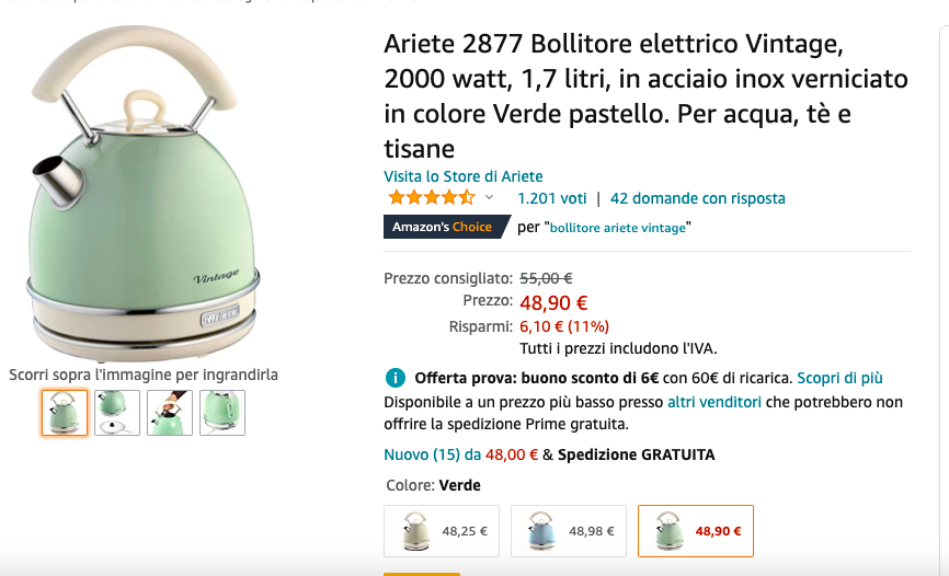 Bollitore Ariete Vintage 2877 crema - Elettrodomestici In vendita a Udine