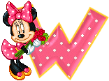 Alfabeto animado de Minnie Mouse con ramo de rosas W. 