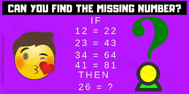 If 12 = 22, 23 = 43, 34 = 64, 41 = 81 Then 26 = ?. Can you solve this Tricky Logic Puzzle?