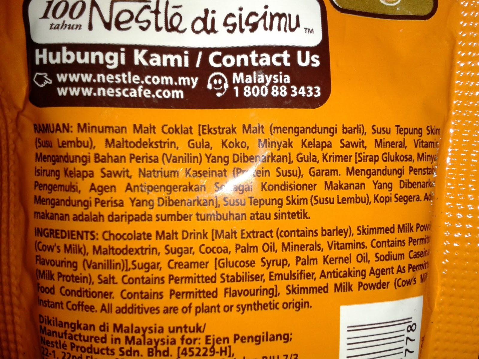 malaysiafoodinformation Nutrition information Nestle Nescafe Neslo