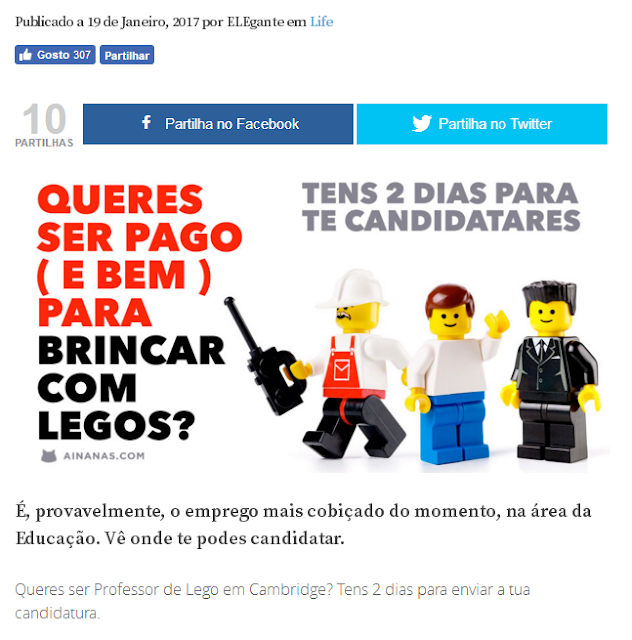 Queres ser pago para brincar com LEGO?
