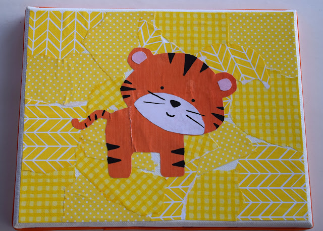 Scrapbook Paper Collage Canvas Art ~ Hippo and Tiger — PACountryCrafts