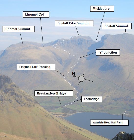 Scafell pike quick way walking route map 3 peaks challenge