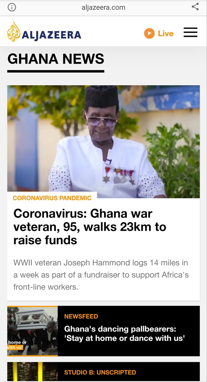 Snippet of Al-Jazeera AMP news Snippet of Al-Jazeera AMP news