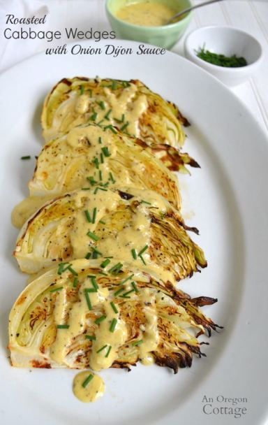 A revelation in flavor and texture, roasted cabbage wedges are easy and perfectly complimented with an onion-dijon sauce.